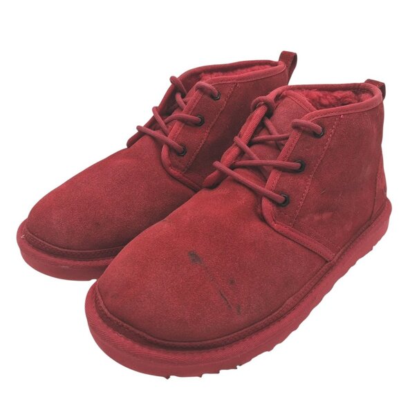 UGG Neumel Shoes Mens Size 12 Red Suede Chukka Ankle Wool Lined Lace Up 3236 - Picture 2 of 9